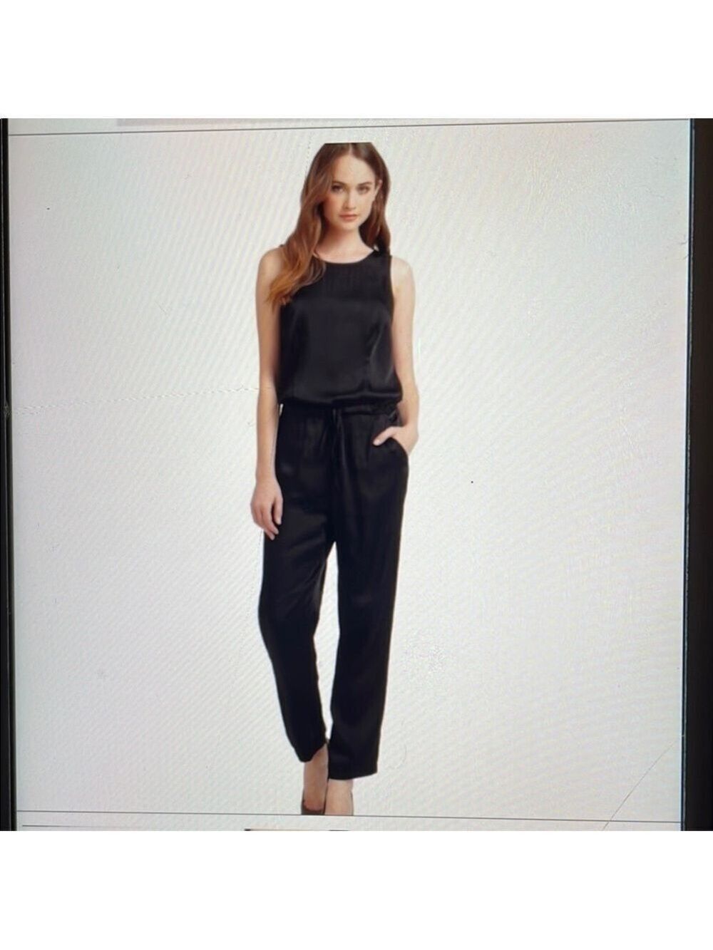 BCBGMAXAZRIA Black Lace Back Sleeveless Jumpsuit Sz Medium